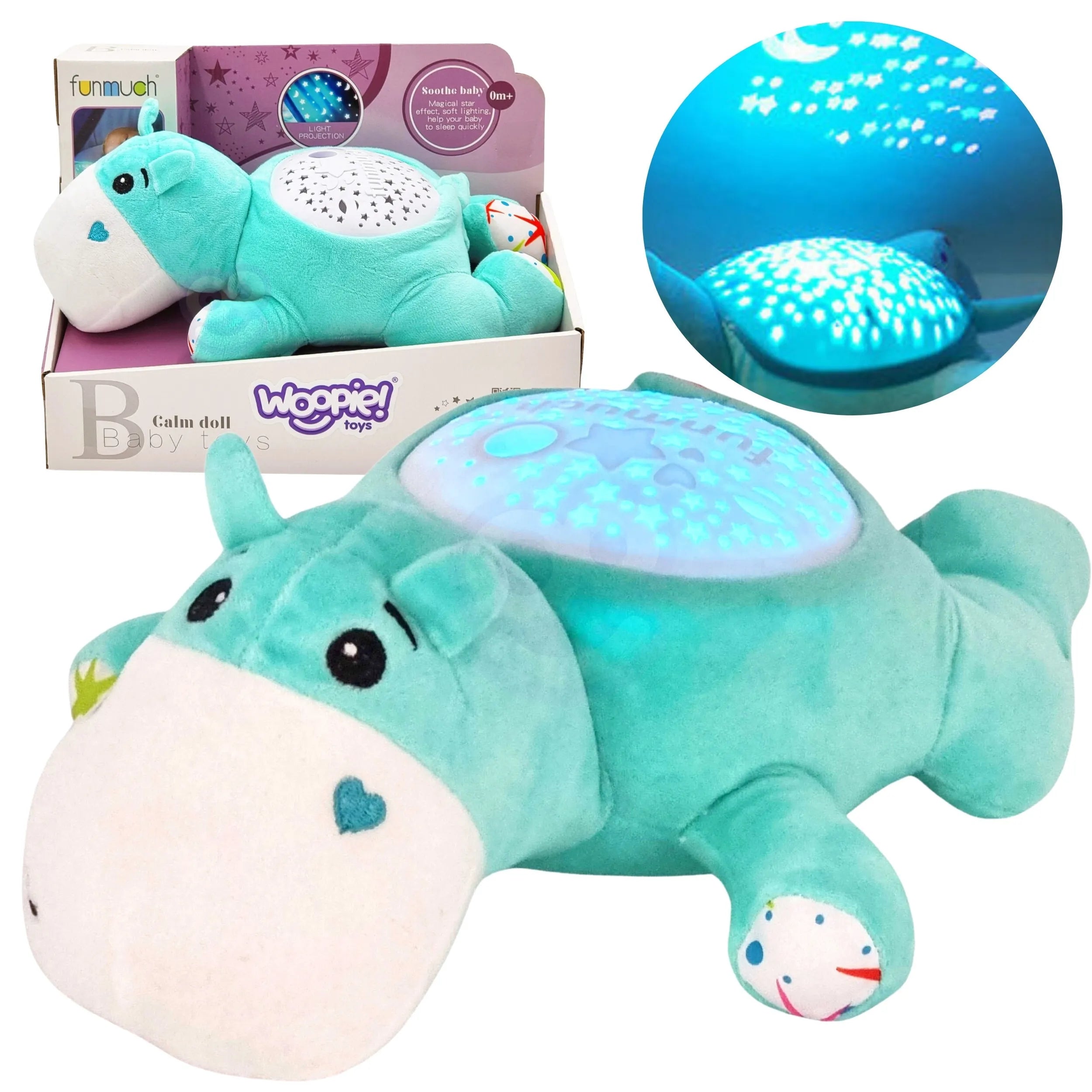 „WOOPIE BABY“ 2-in-1 projektorius ir migdukas – pliušinis hipopotamas