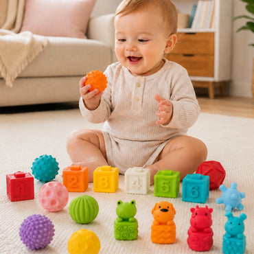 Woopie Baby 20 dalių minkštų sensorinių kaladėlių rinkinys