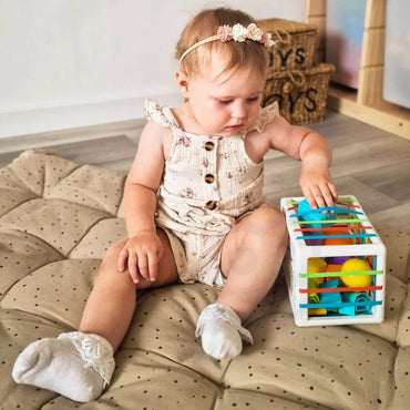 Lankstus sensorinis kubelių rūšiuotojas vaikams spalvingų formų abėcėlė 15 vnt. WOOPIE BABY