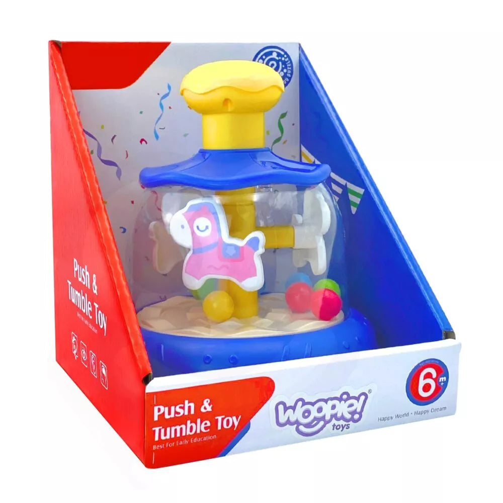 WOOPIE BABY Spalvingi arkliai Mėlyna besisukanti karuselė su kamuoliukais