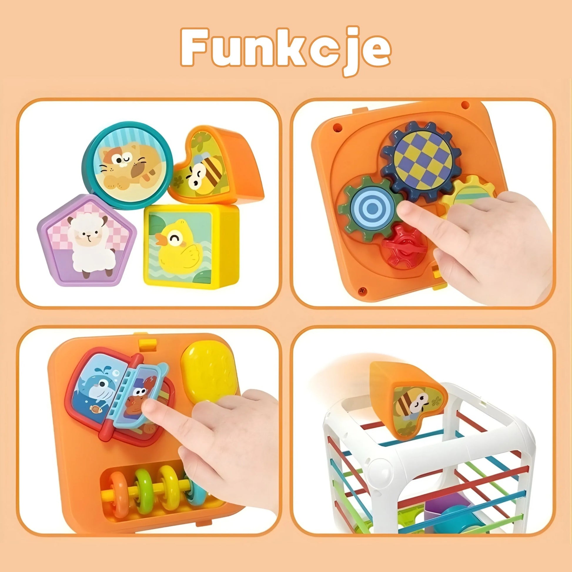 Woopie Baby Montessori elastingas sensorinis kubas 4in1