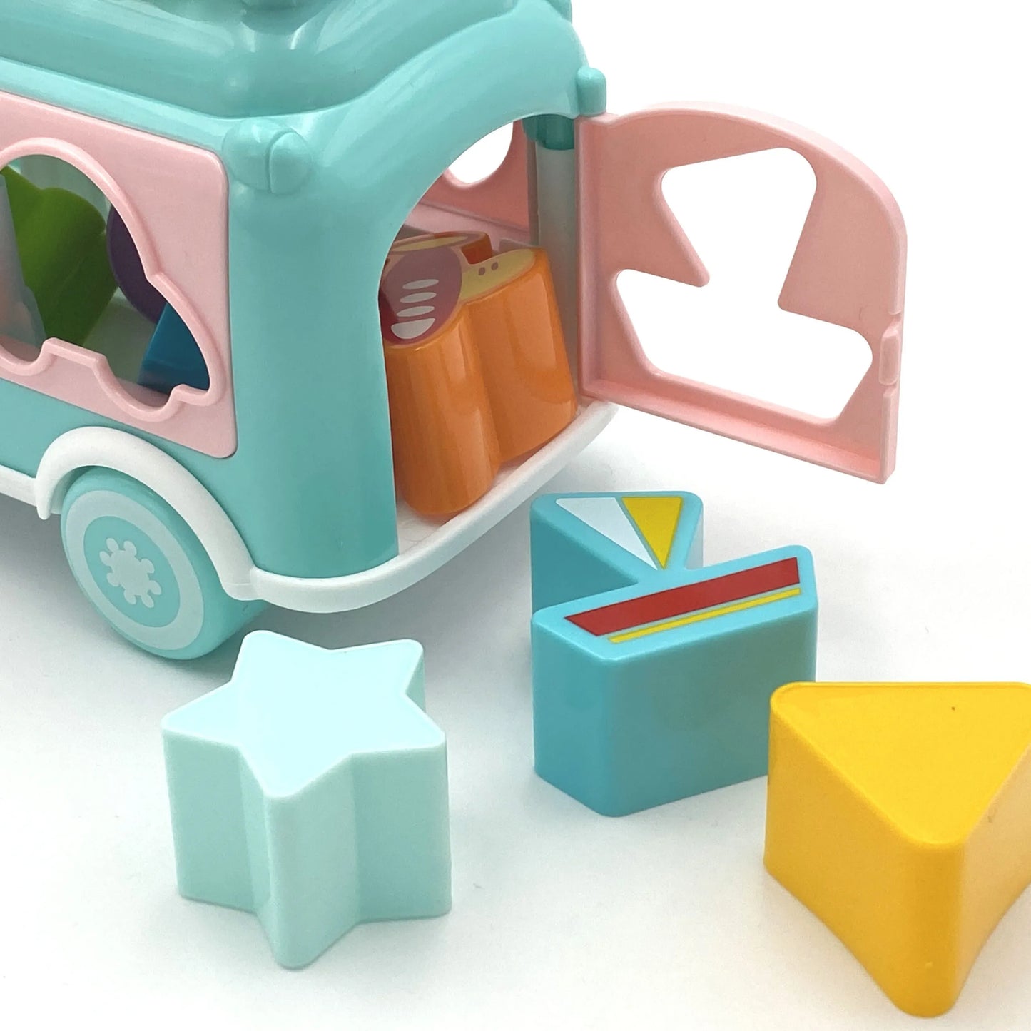 Woopie Baby muzikinis traukiamas automobilis–sorteris su cimbolais 3‑in‑1