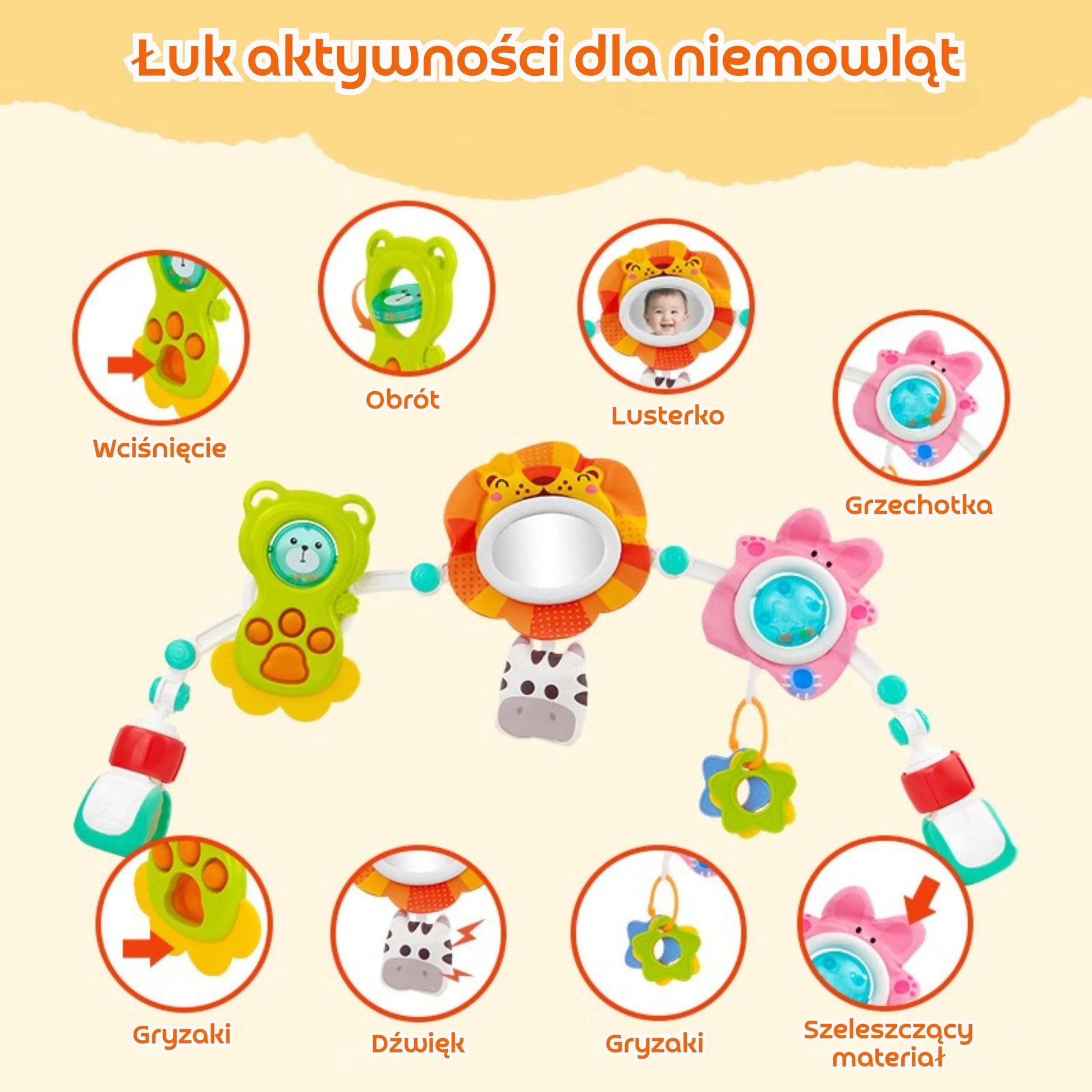Woopie Baby sensorinė žaislų arka – su veidrodėliu