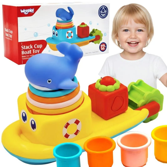 WOOPIE BABY vonios žaislas laivas banginis su perpildymo puodeliais