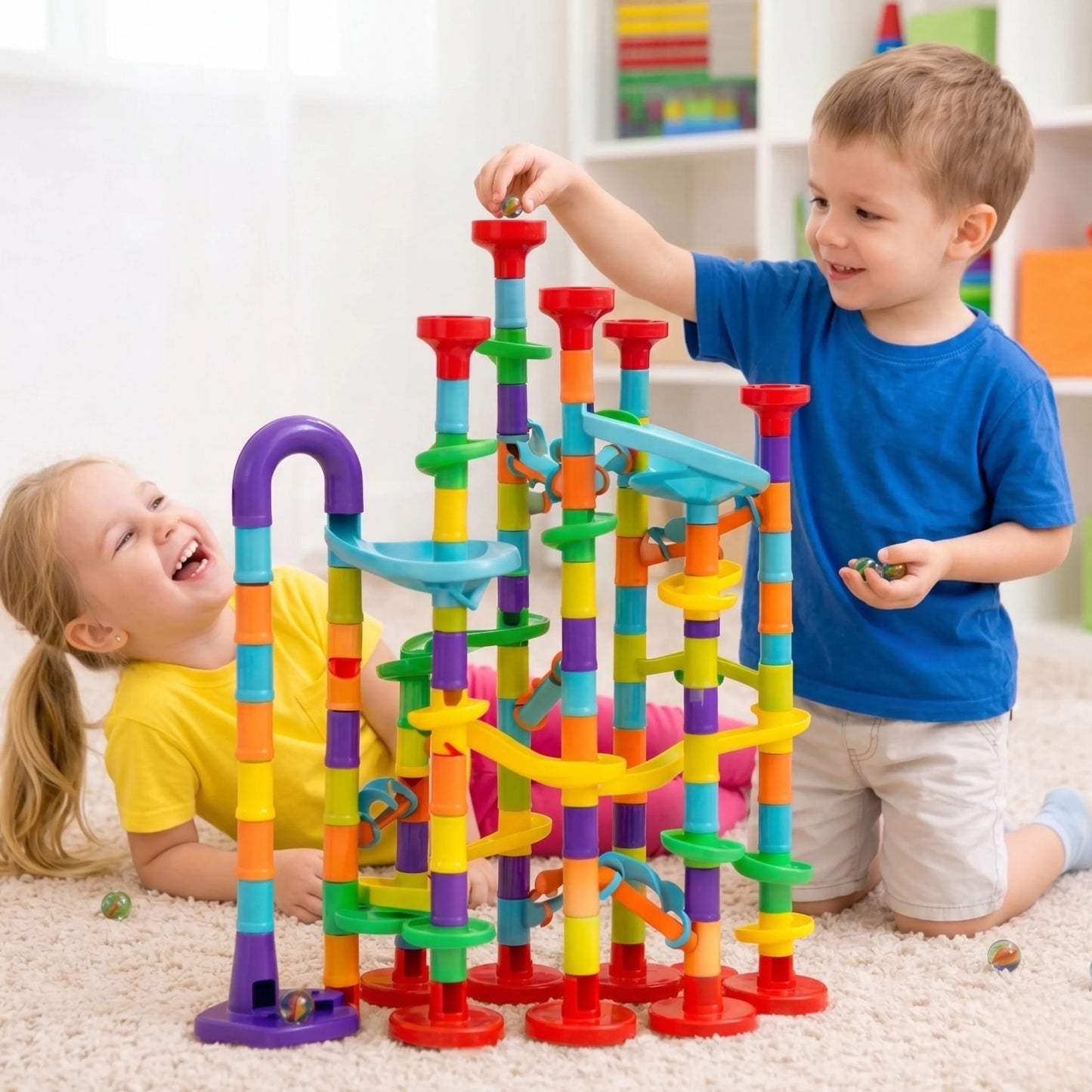 Woopie „Ball Track“ – 142 dalių spiralinis kamuoliukų takelis su paleidimo įrenginiu