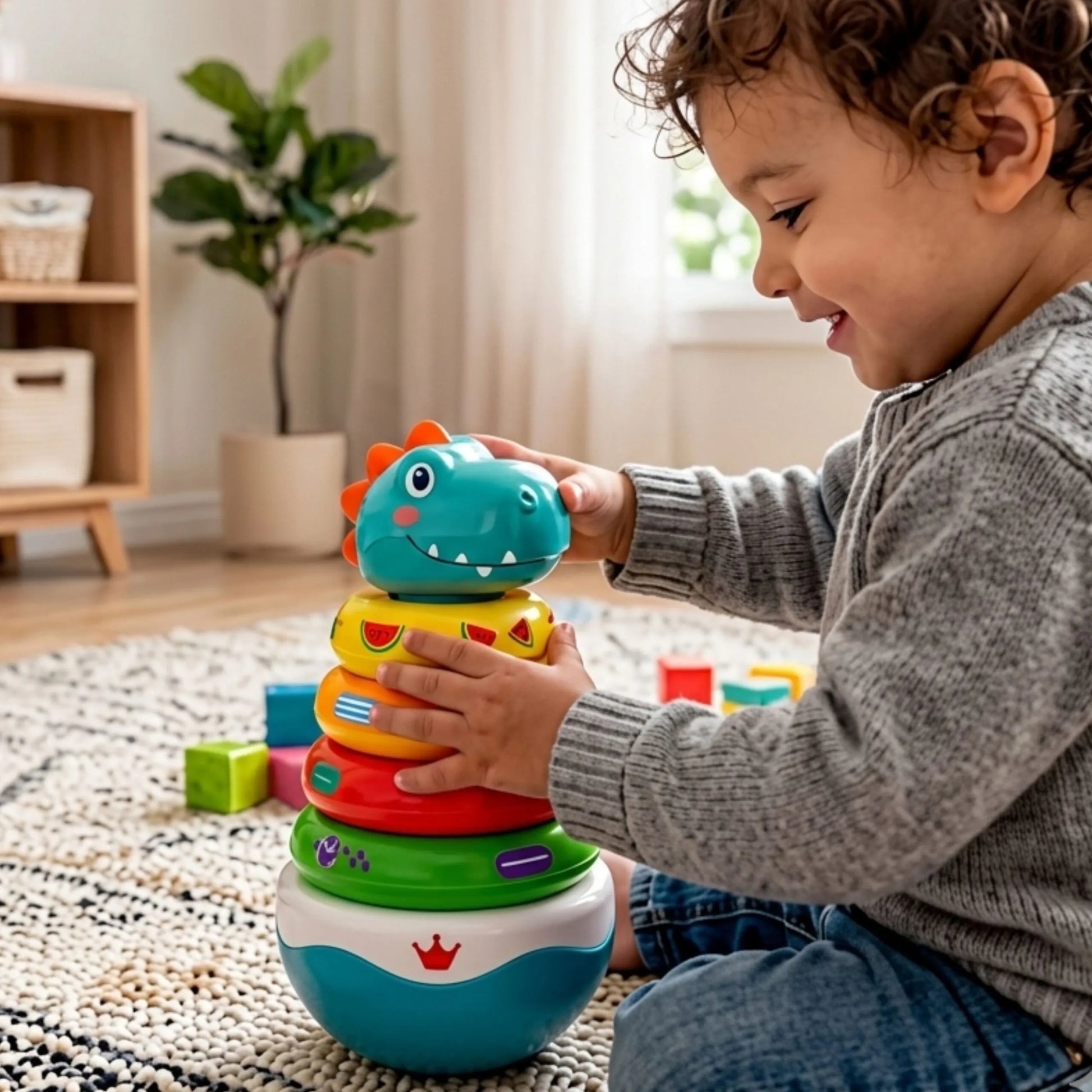 Woopie Dino Pyramid Puzzle – sensorinė balansavimo piramidė