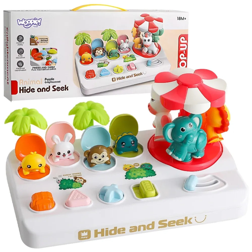 Woopie edukacinė „Pop‑Up“ iššokančių gyvūnėlių dėžutė