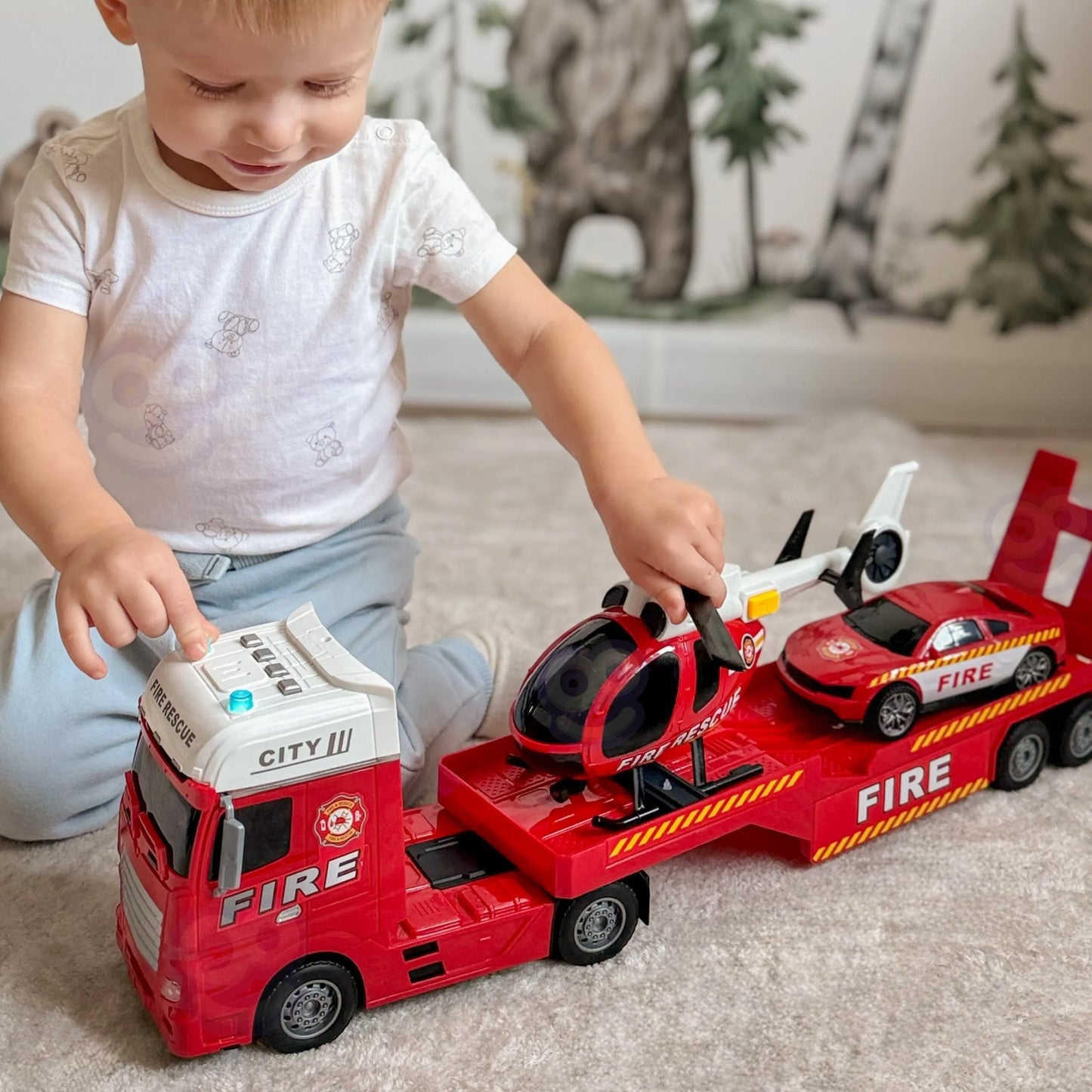 Woopie gaisrinės gelbėjimo rinkinys su tralu, sraigtasparniu ir automobiliu