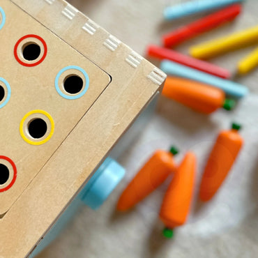 WOOPIE GREEN medinė edukacinė 4-in-1 Montessori rūšiavimo dėžutė „Morkų žaidimas“