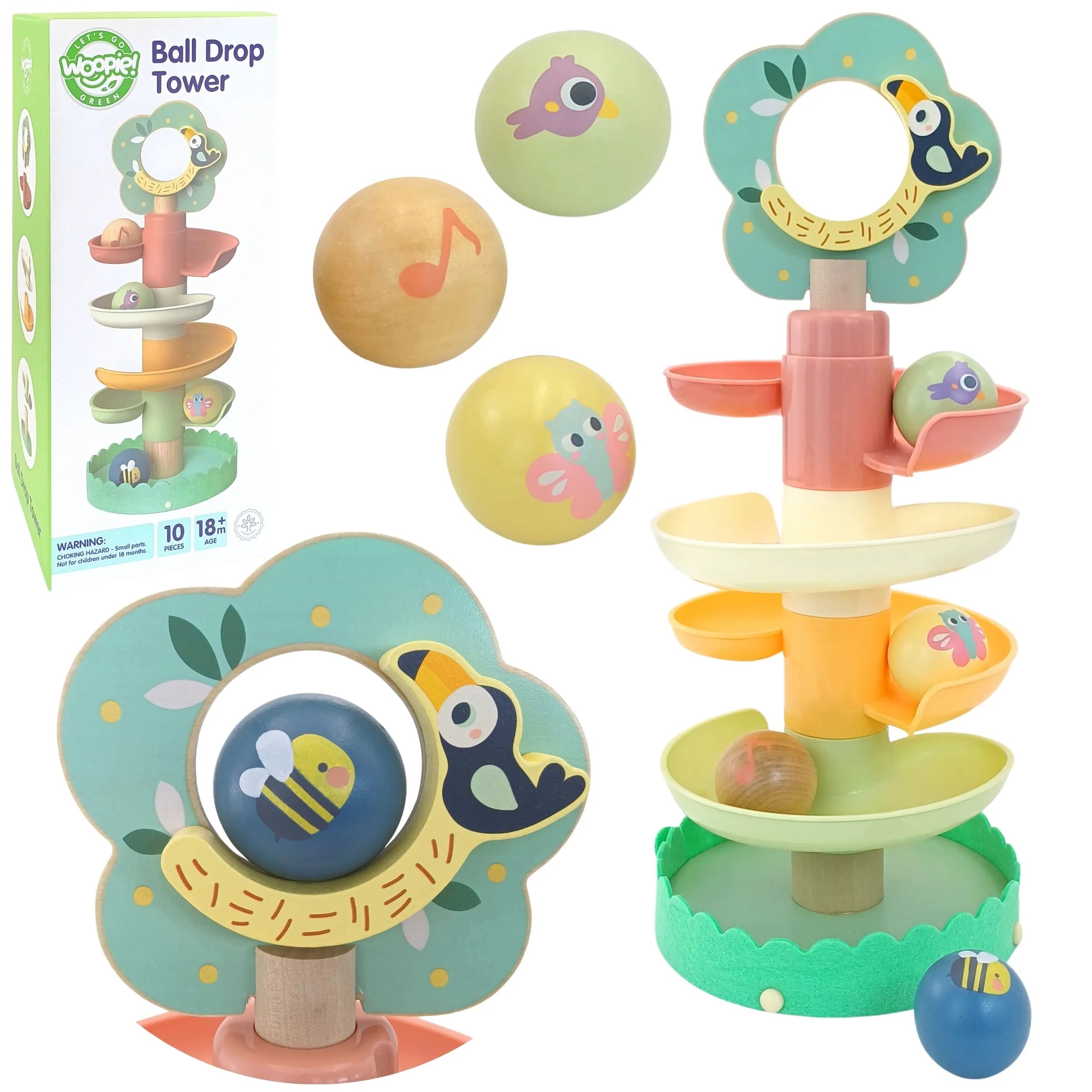 „WOOPIE GREEN“ medinė rutuliukų trasa – sensorinis edukacinis žaislas