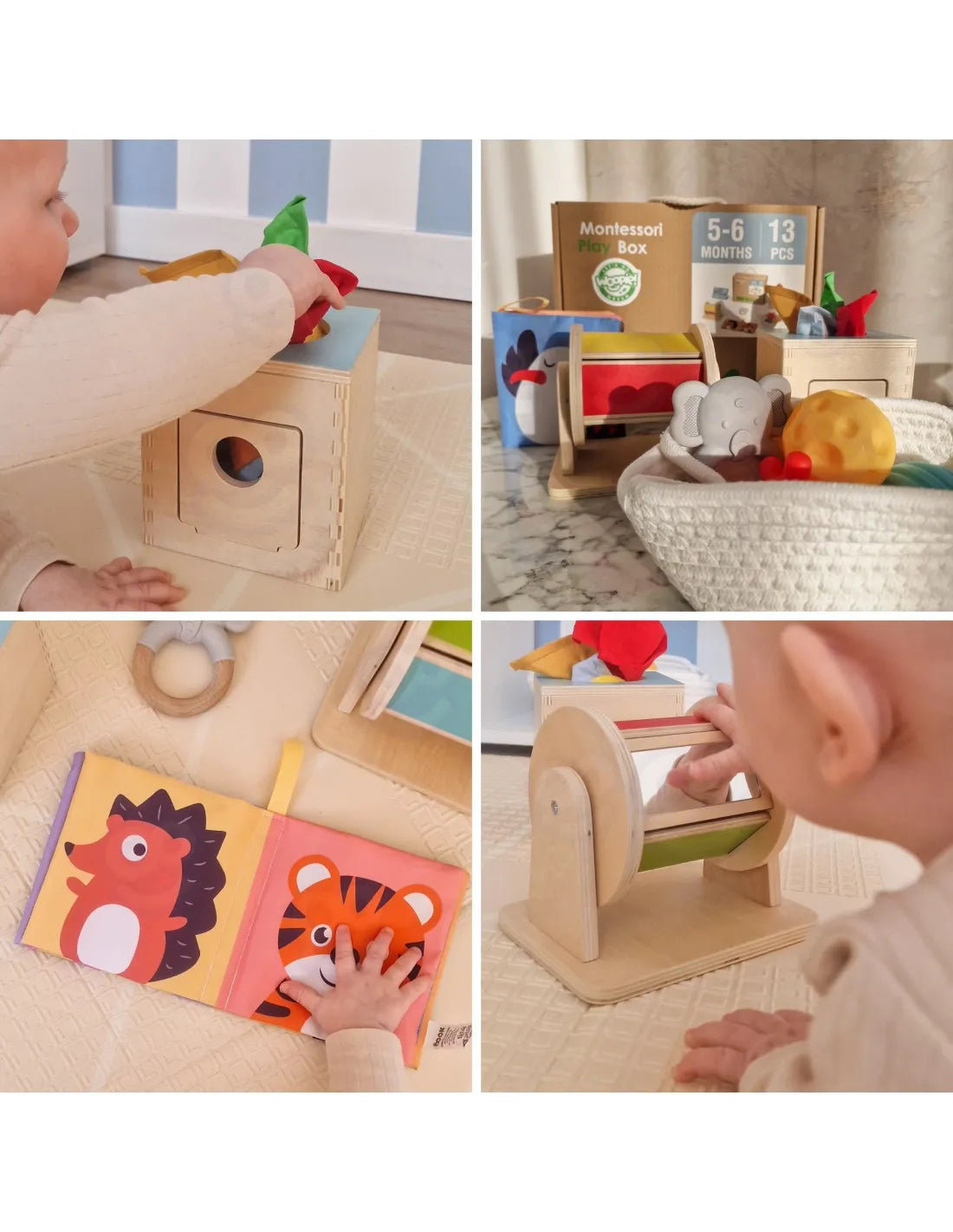 WOOPIE GREEN XXL Montessori edukacinė sensorinė dėžė 6 viename, 13 dalių, 5–6 mėn. kūdikiams