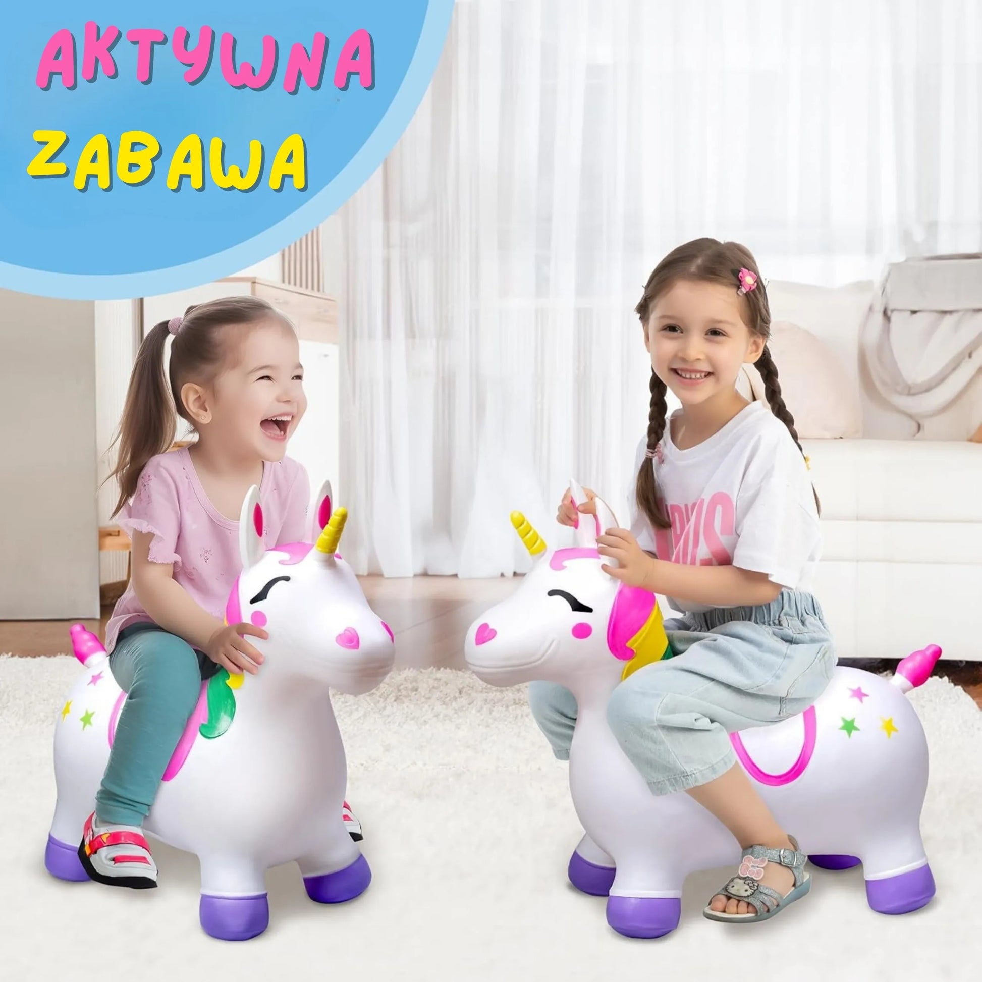 „WOOPIE“ guminis šokinėjimo žaislas – baltas vienaragis + pompa