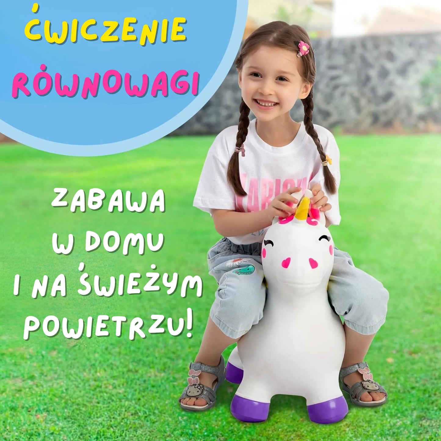 „WOOPIE“ guminis šokinėjimo žaislas – baltas vienaragis + pompa