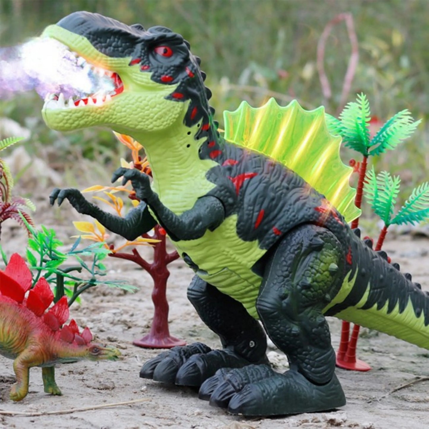 Woopie interaktyvus vaikščiojantis T‑Rex su „ugnies“ dūmų efektu, LED ir garsais