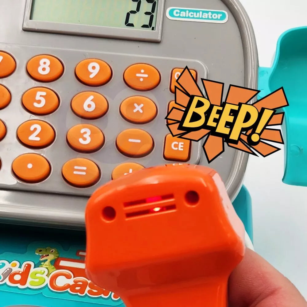  WOOPIE DINO mėlynas kasos aparatas su lentyna