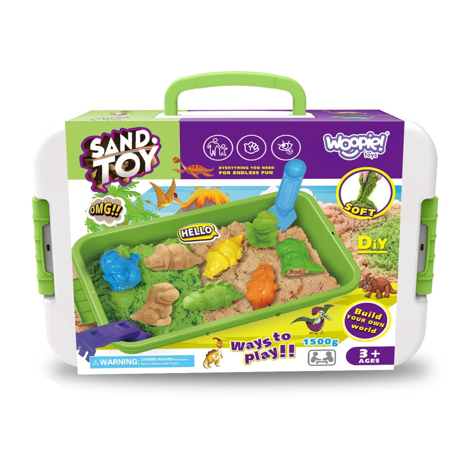 WOOPIE kinetinis smėlis 1.5 kg XXL rinkinys ZOO Safari stalas su formelėmis