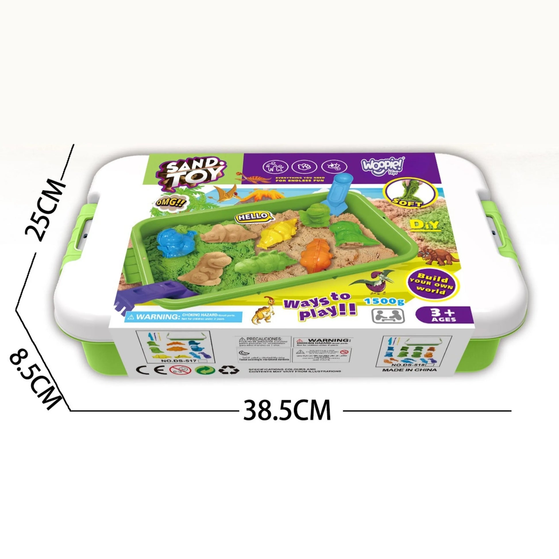 WOOPIE kinetinis smėlis 1.5 kg XXL rinkinys ZOO Safari stalas su formelėmis
