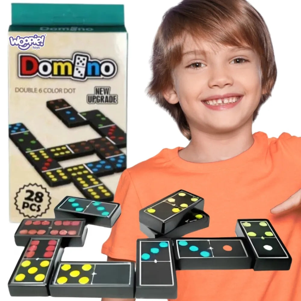 Woopie klasikinis domino su spalvotais taškais – 28 el.
