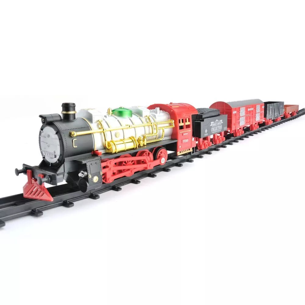 Elektriniai traukinių bėgiai su traukiniu