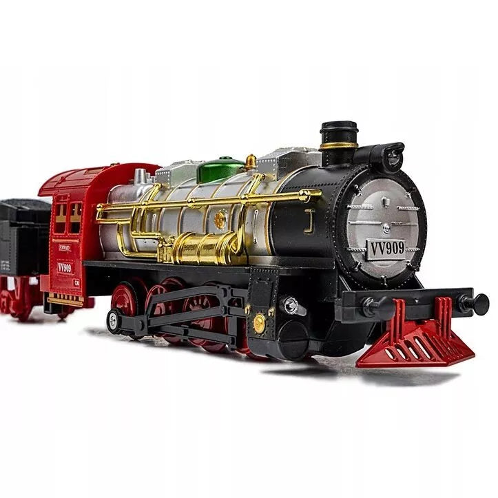 Elektriniai traukinių bėgiai su traukiniu