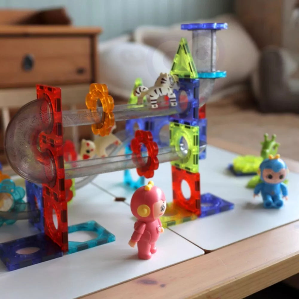 WOOPIE magnetiniai kaladėlės kamuoliukų trasai gyvūnų rojus 104 vnt.