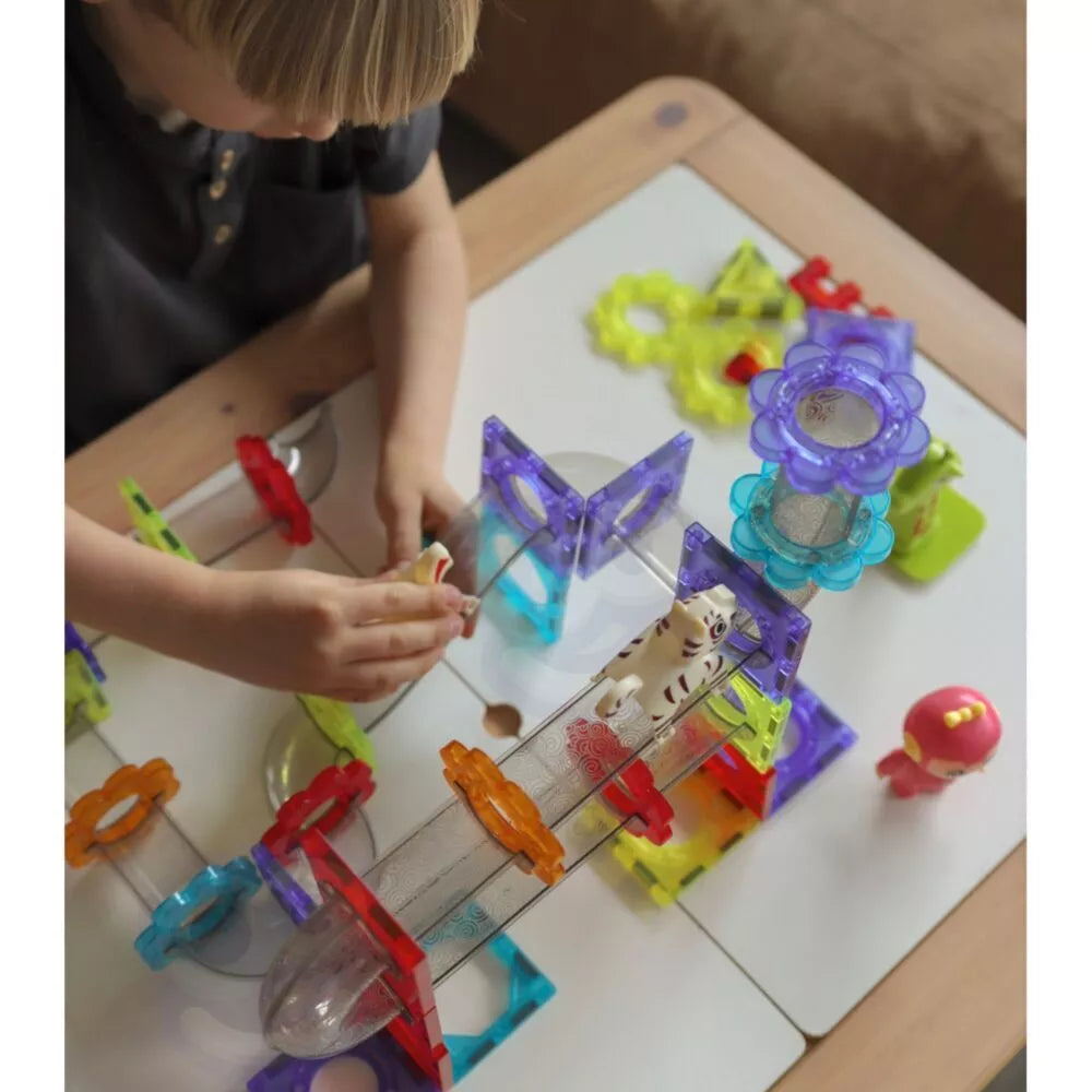 WOOPIE magnetiniai kaladėlės kamuoliukų trasai gyvūnų rojus 104 vnt.