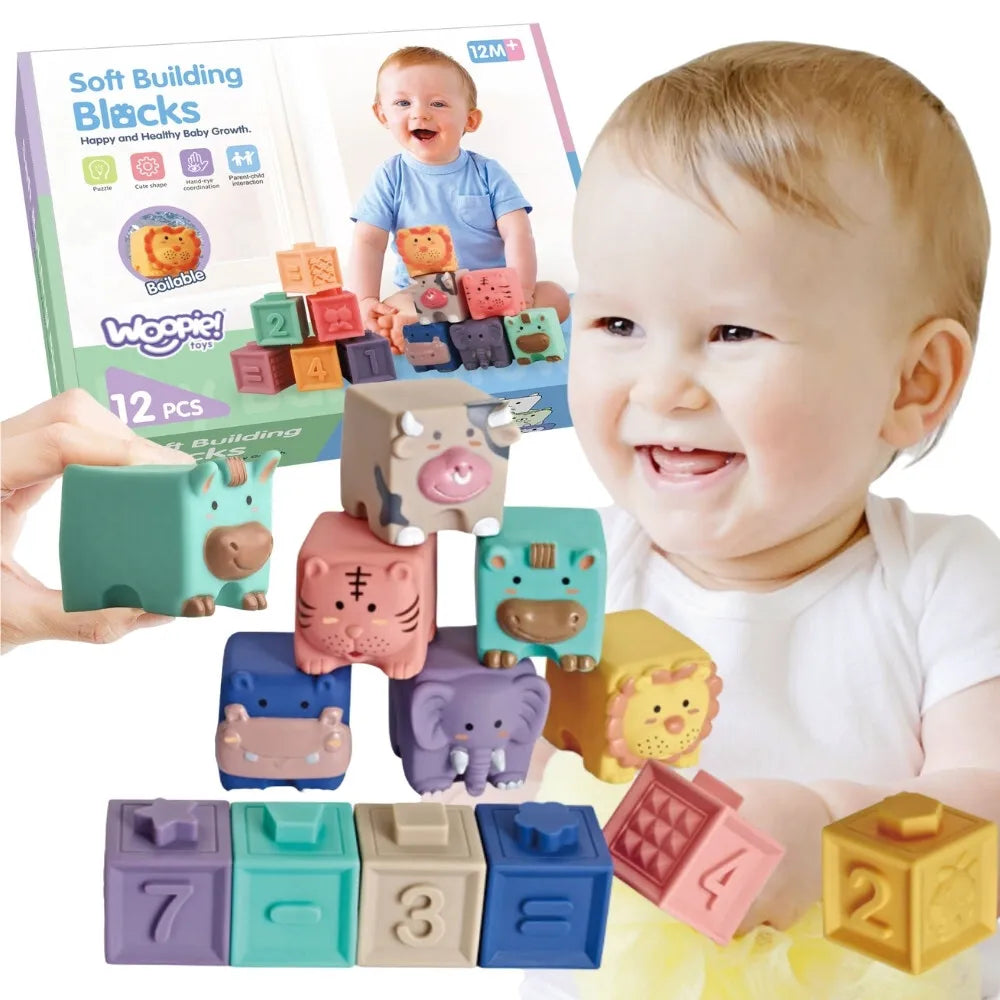 WOOPIE kūdikių sensoriniai kaladėlių rinkinys „Squeeze Puzzle“ (12 vnt.)