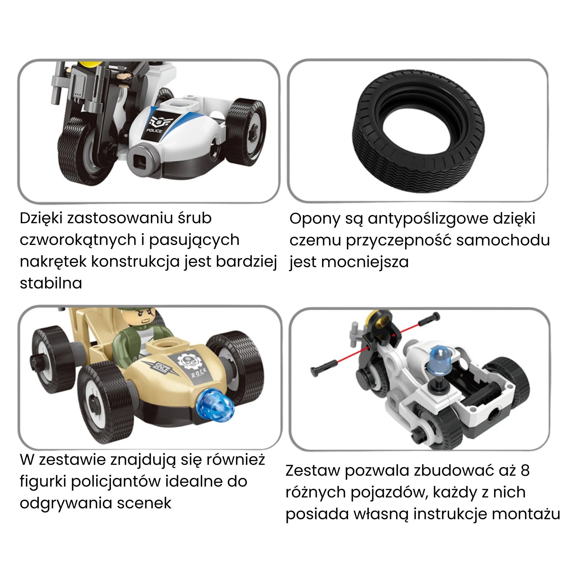 Woopie kūrybinis policijos transporto konstruktorius „Sukurk 8 modelius“