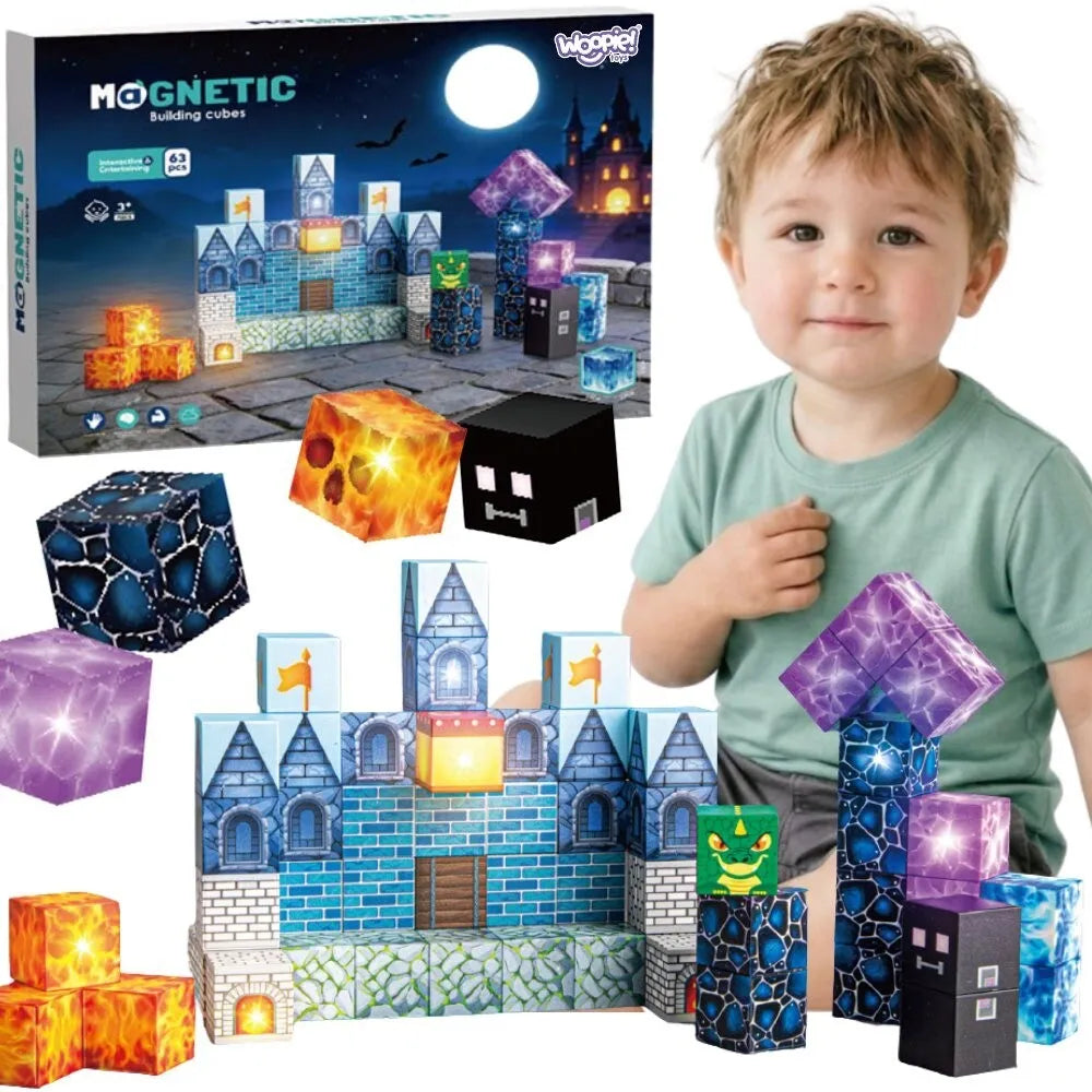WOOPIE LED magnetiniai kubai su pikselių pasaulio grafika, 3+