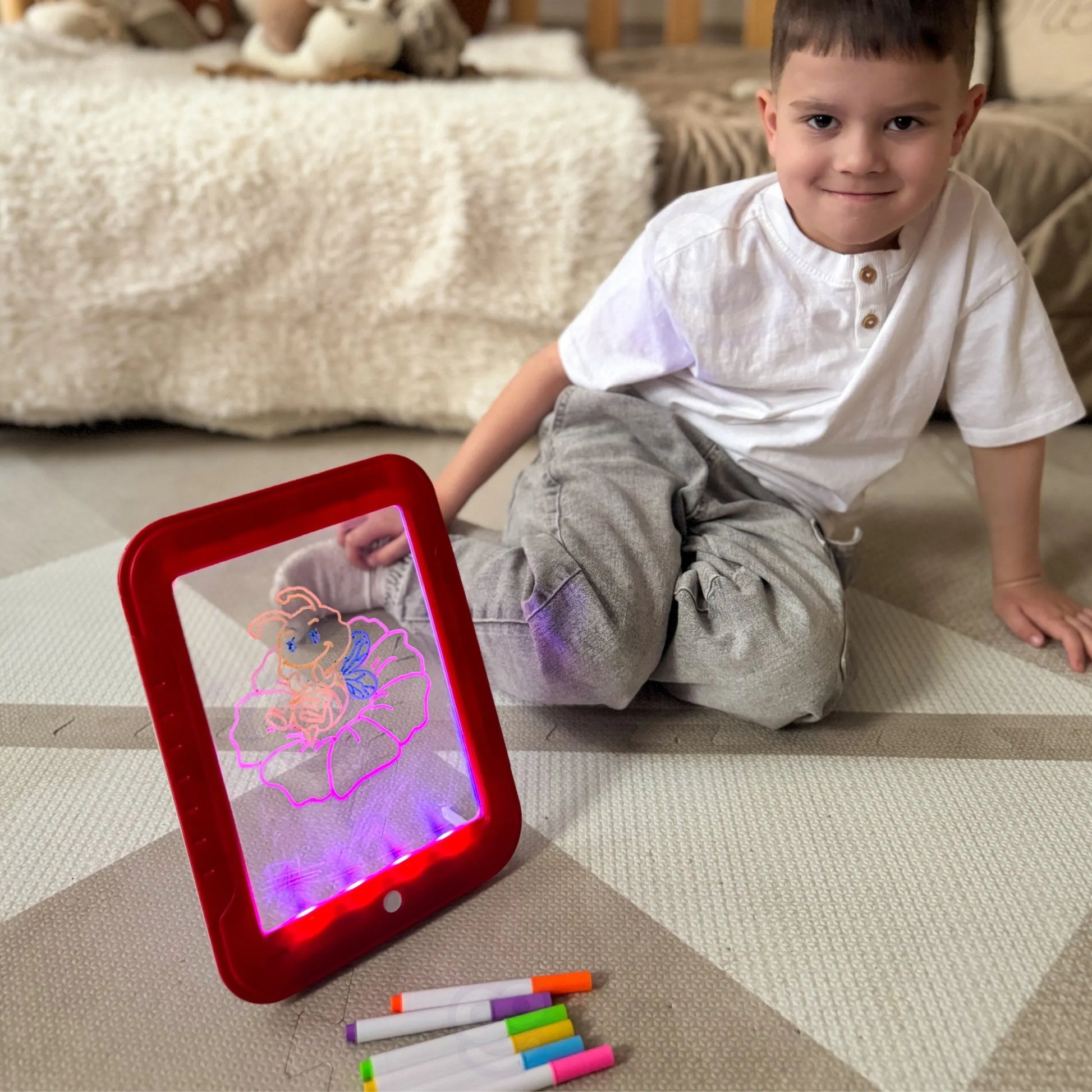Woopie LED šviečianti piešimo lenta su neoniniais flomasteriais