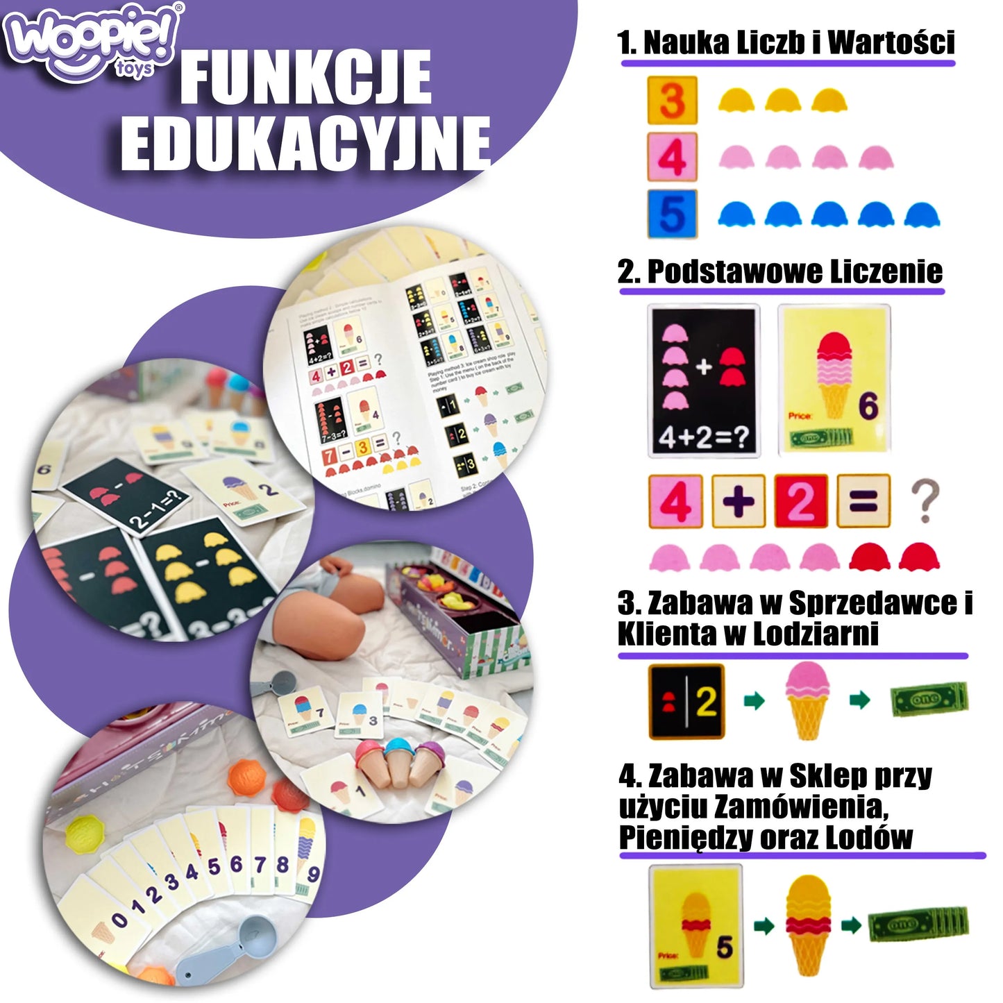 WOOPIE Ledo parduotuvė (87 el.) – matematikos, spalvų ir vaidmenų žaidimų rinkinys