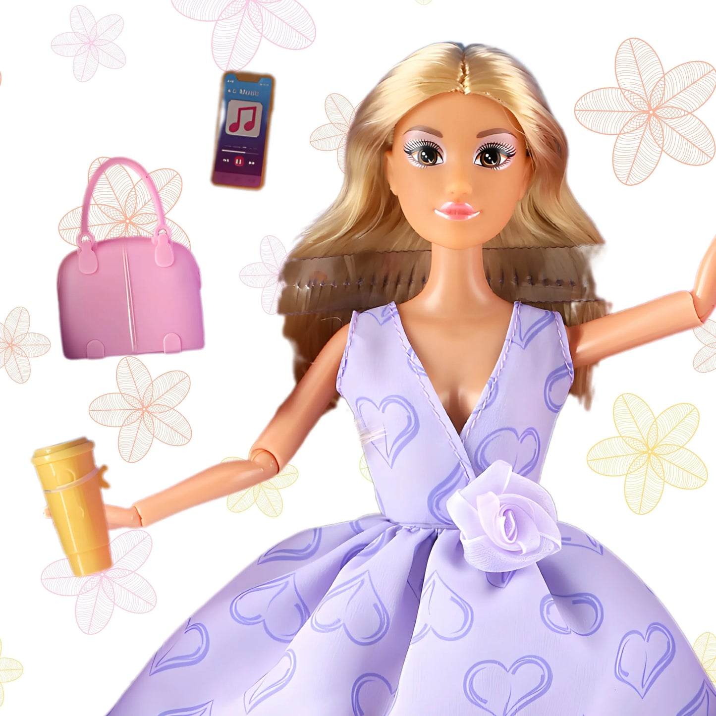 Woopie lėlė Lily su levandine suknele ir aksesuarais – 30 cm