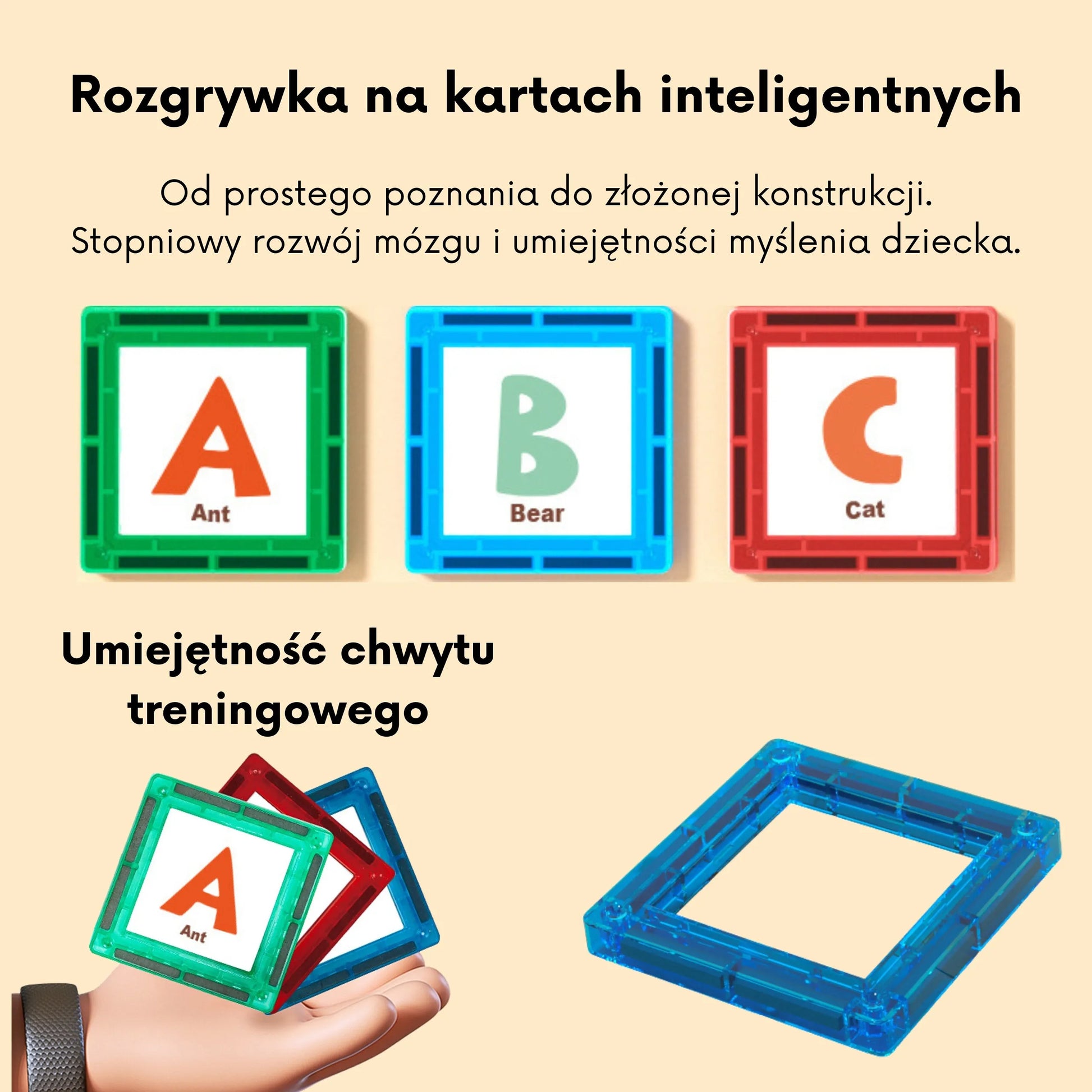 Woopie magnetinės edukacinės kaladėlės – su raidžių kortelėmis ir spalvotais kvadratais