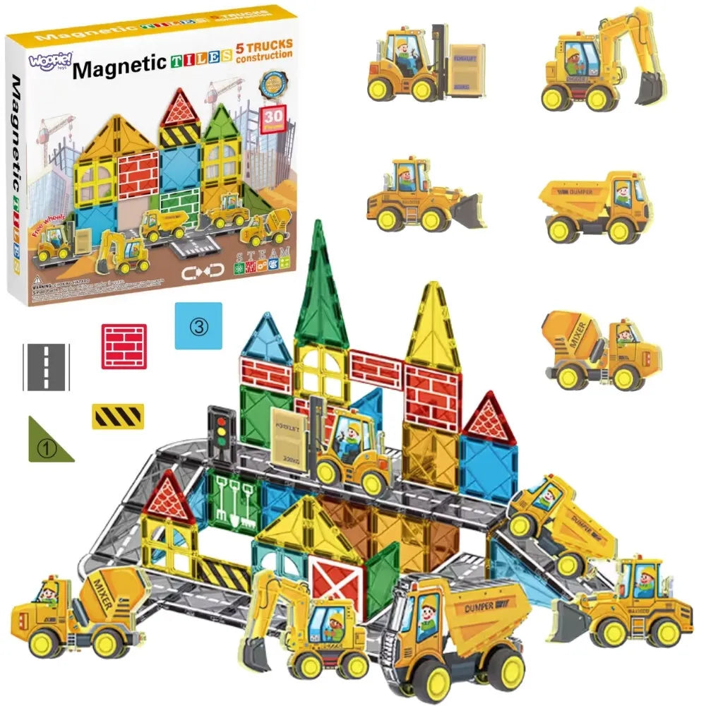 Woopie magnetinės kaladėlės „Statybinė technika“ (30 el.)
