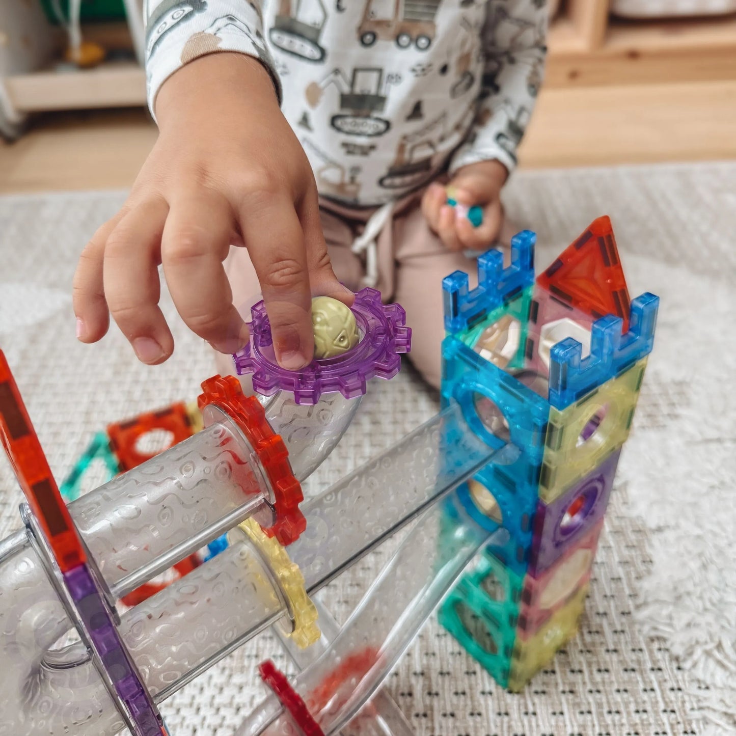 Woopie magnetiniai 3D konstruktoriai – 126 vnt. kulodromas su skaidriais elementais