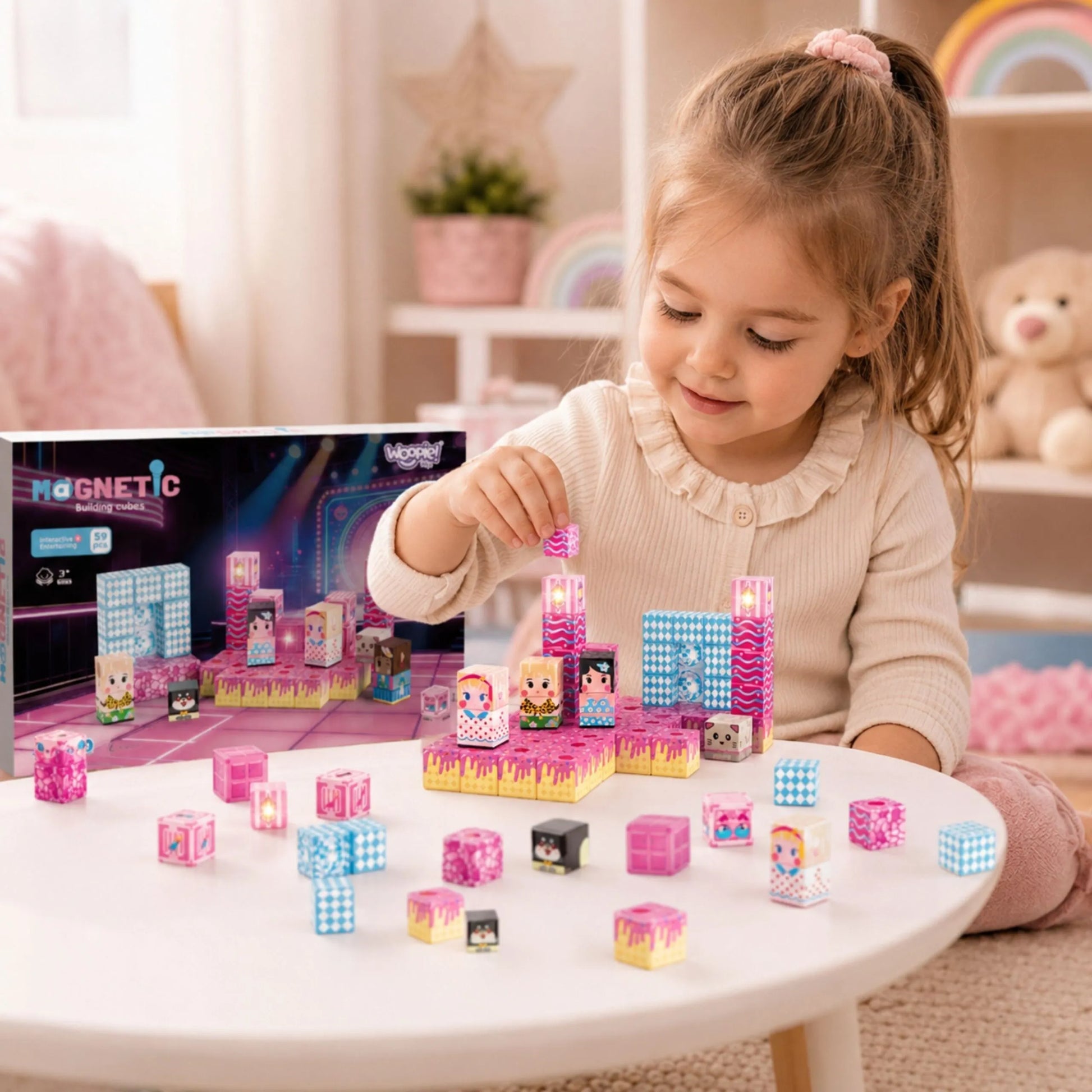 WOOPIE magnetiniai kubai su personažais ir LED elementais, 3+
