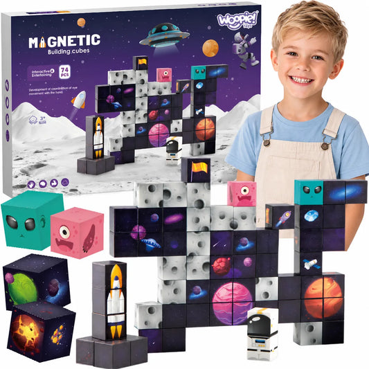 Woopie magnetiniai kubeliai „Kosmosas“ (74 el.)