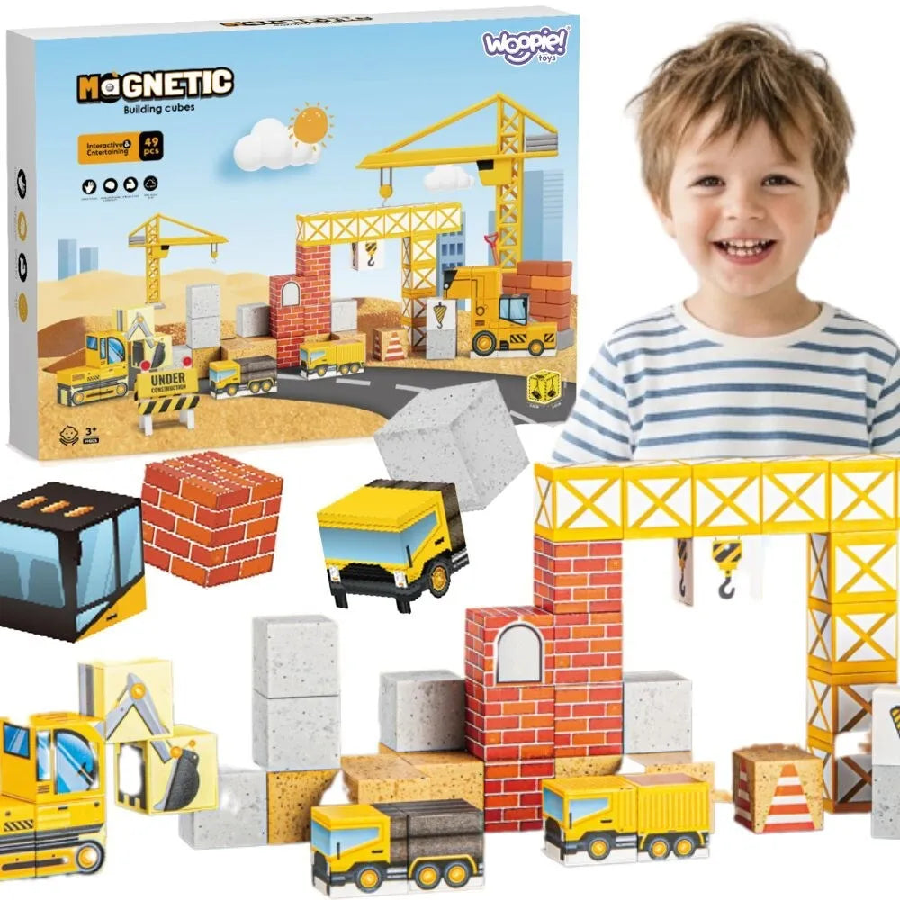 WOOPIE magnetiniai statybų tematikos kubai, 3+