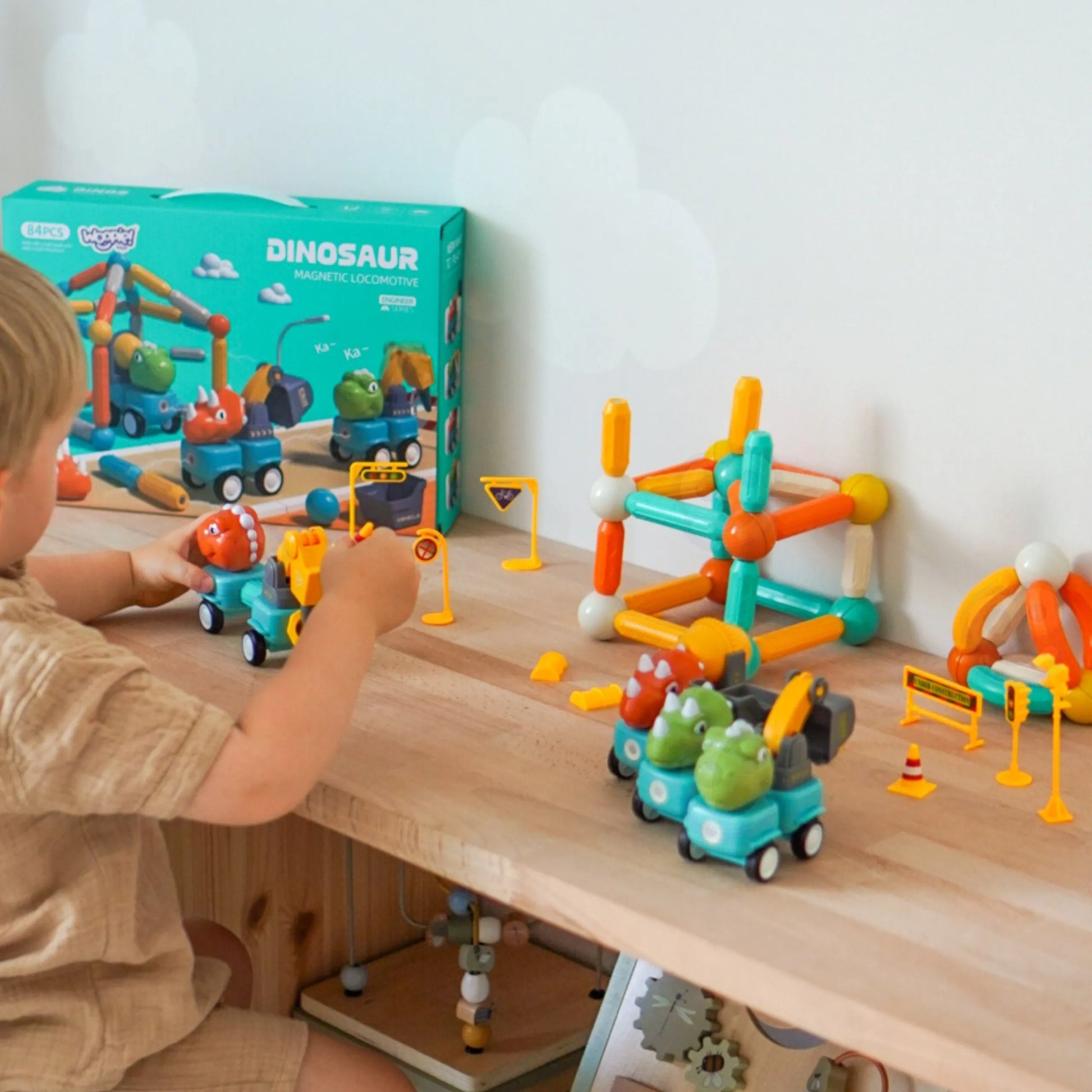 Woopie magnetinis konstruktorius „Dinozaurai ir statybinės mašinos“