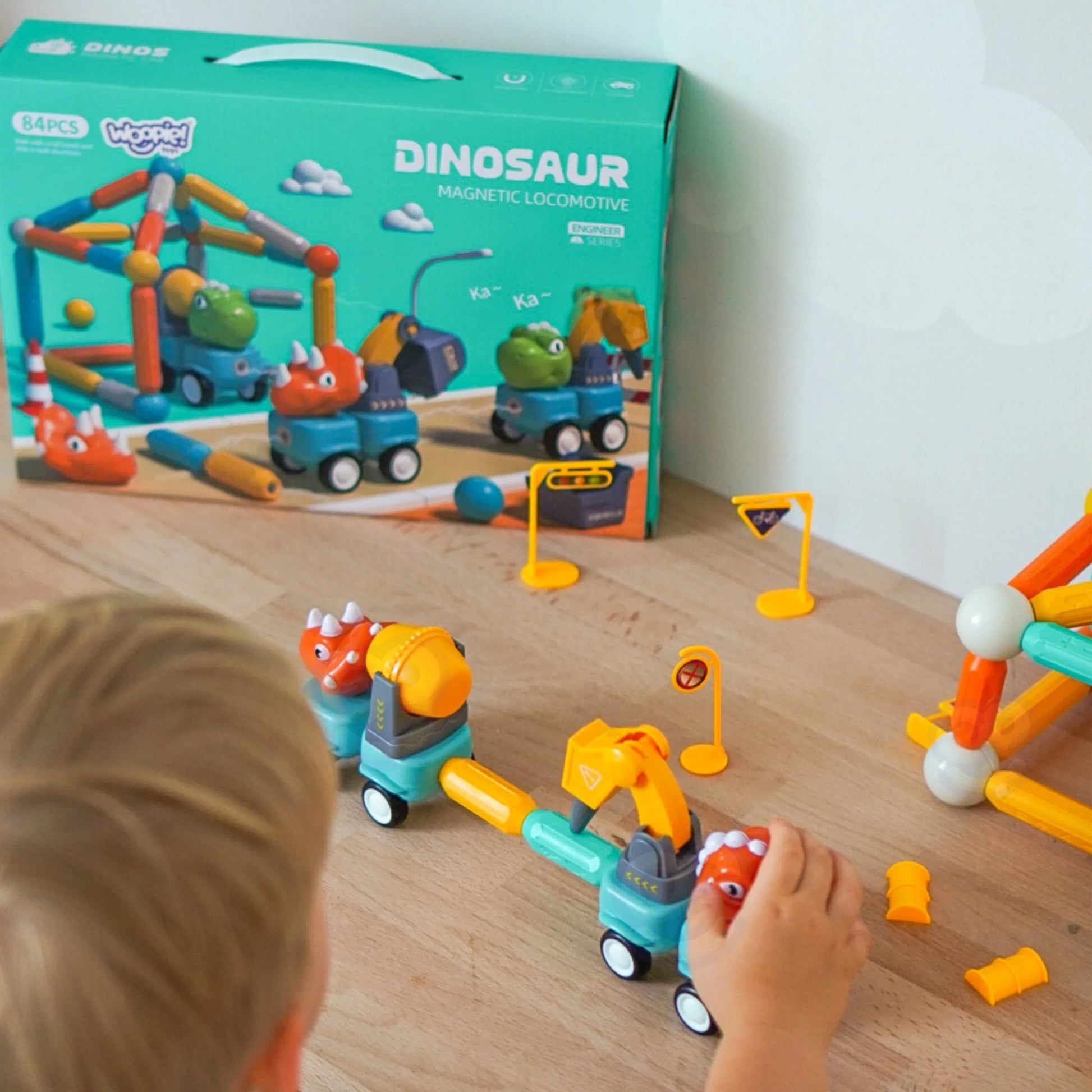 Woopie magnetinis konstruktorius „Dinozaurai ir statybinės mašinos“