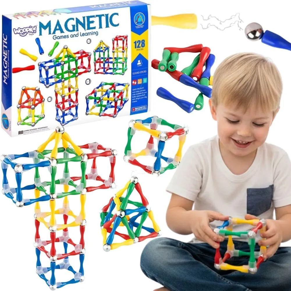 Woopie magnetinis konstruktorius „Magnetiniai strypai ir rutuliukai“ (128 el.)