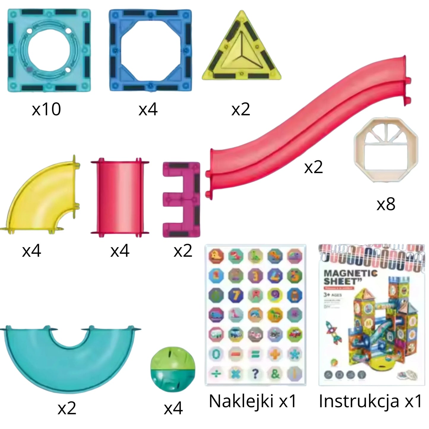 „WOOPIE“ magnetinių 3D konstravimo kaladėlių edukacinis rinkinys – kamuoliukų trasa (42 vnt.)