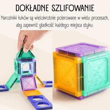 „WOOPIE“ magnetinių 3D konstrukcinių kaladėlių edukacinis rinkinys – pilis ir transporto priemonės (110 vnt.)
