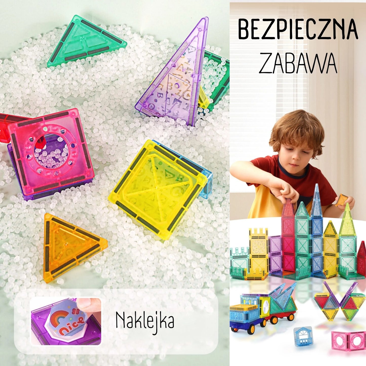 „WOOPIE“ magnetinių 3D konstrukcinių kaladėlių edukacinis rinkinys – pilis ir transporto priemonės (110 vnt.)
