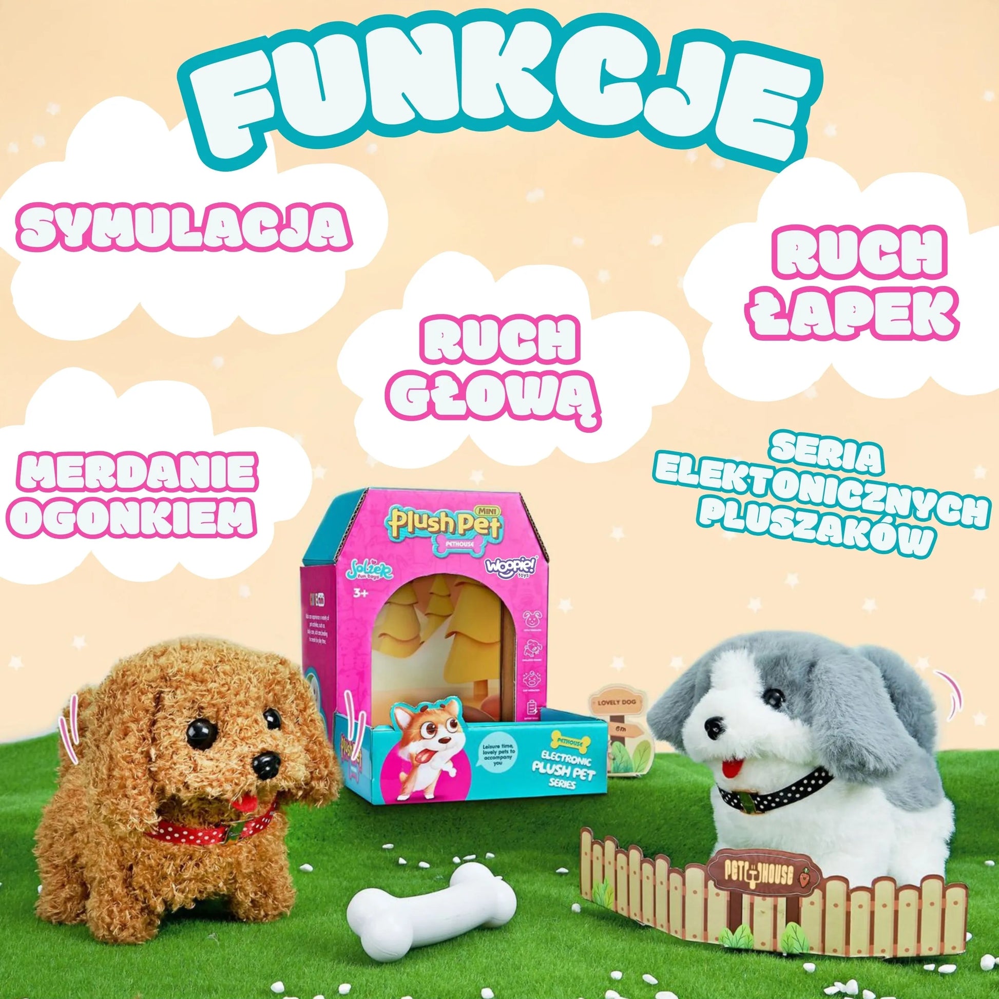 Woopie Mini Plush Pet interaktyvus šuniukas – Pudelis arba Haskis