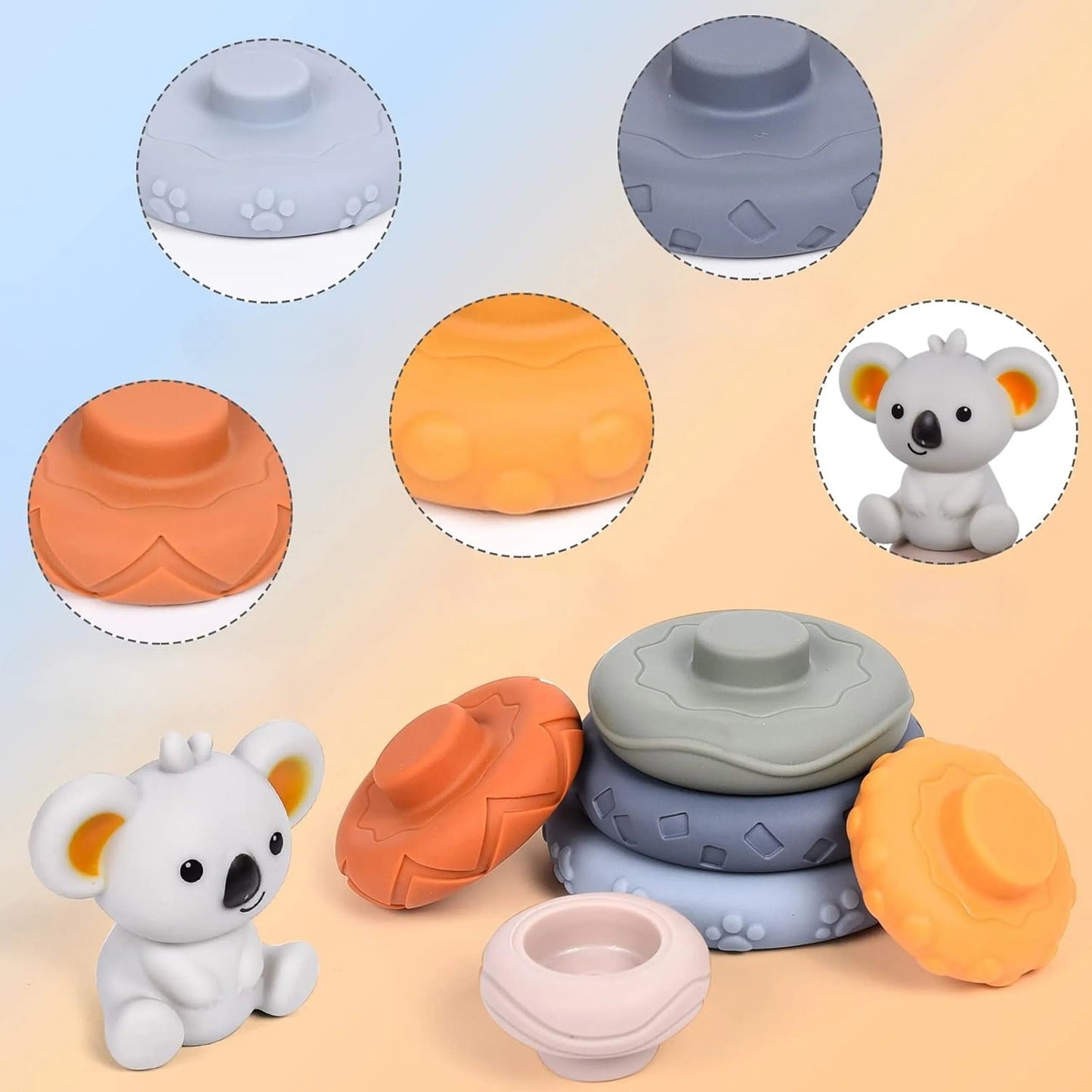 Woopie minkšta sensorinė piramidė su koala – 2in1: dėliojimas ir saugus kramtukas