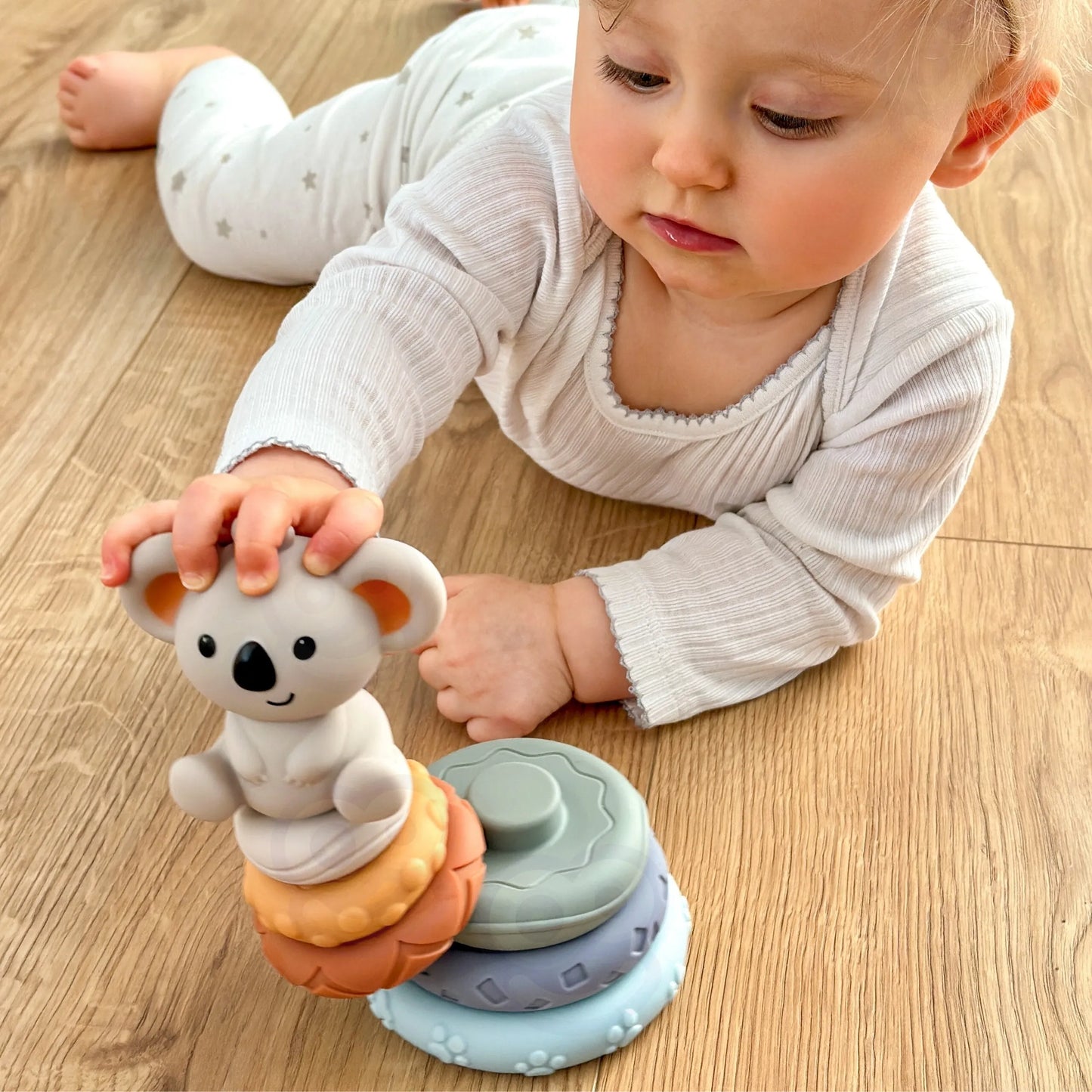 Woopie minkšta sensorinė piramidė su koala – 2in1: dėliojimas ir saugus kramtukas