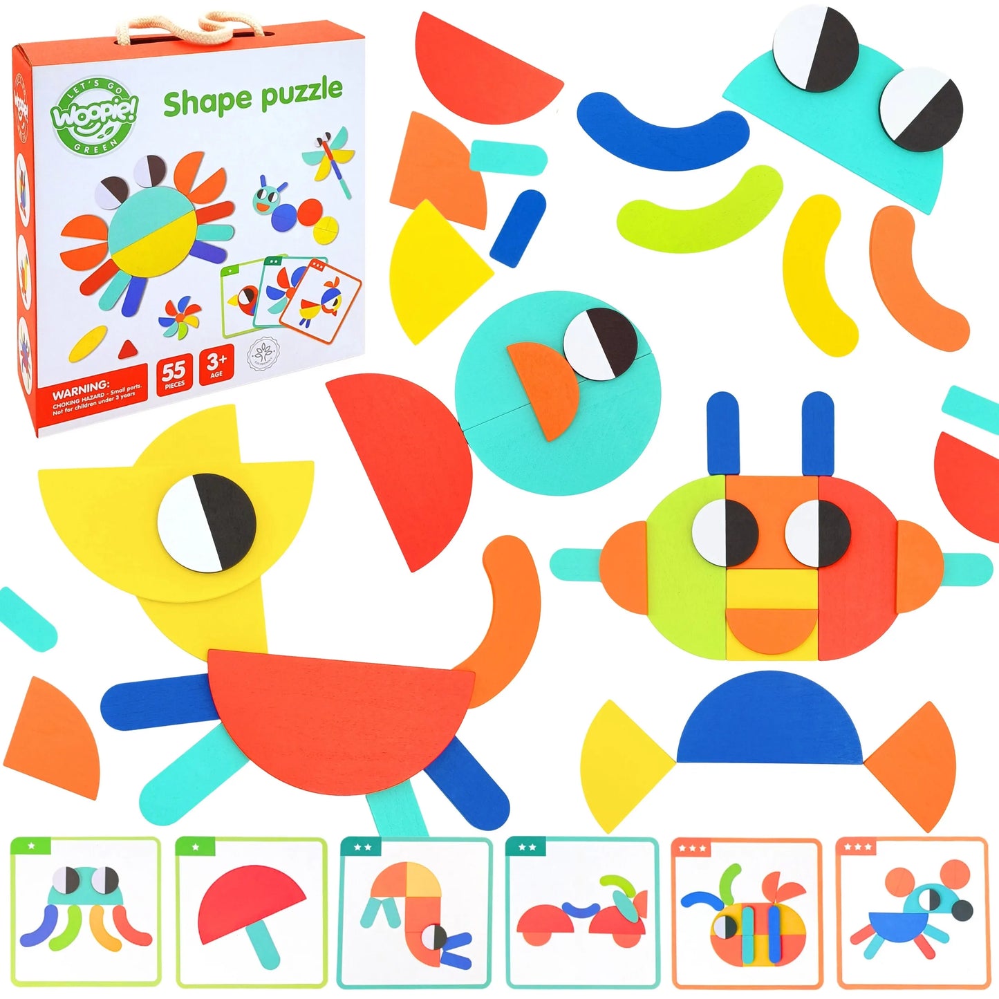 Woopie Montessori medinė dėlionė „Smegenų treniruotė“ – 55 el.