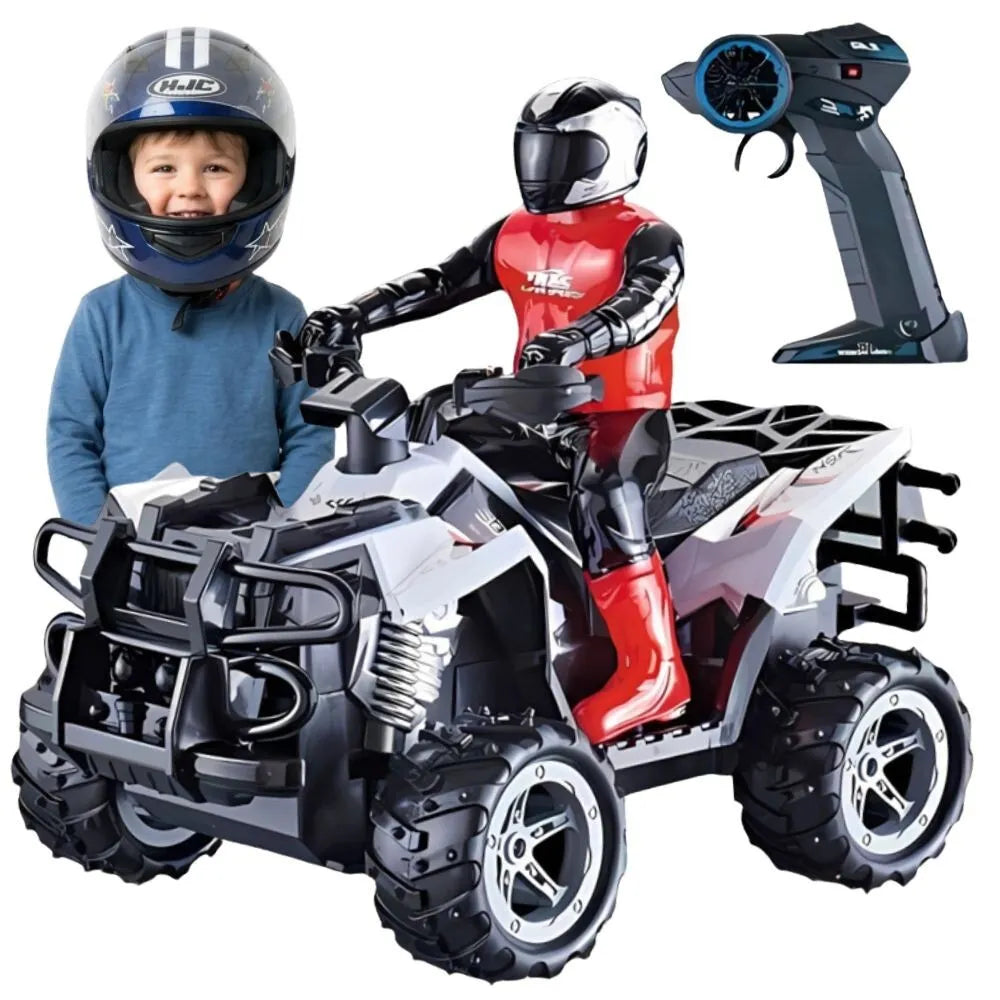 Woopie nuotoliniu būdu valdomas keturratis su motociklininko figūrėle (2.4 GHz)