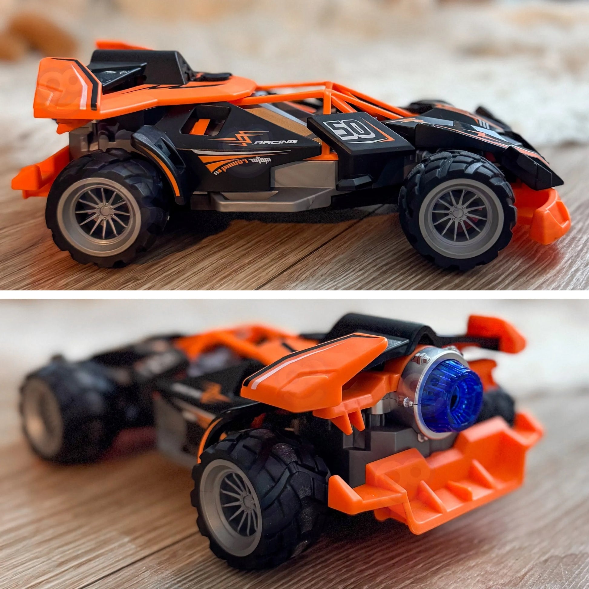 Woopie nuotoliniu būdu valdomas oranžinis visureigis su LED ir garų efektu (2.4 GHz)